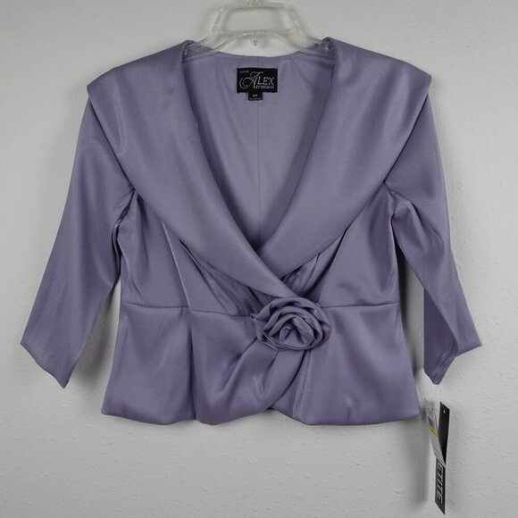 Alex Evenings Floral Trim Blouse Women's Petite Size MP Purple Wedding Guest - Picture 4 of 10